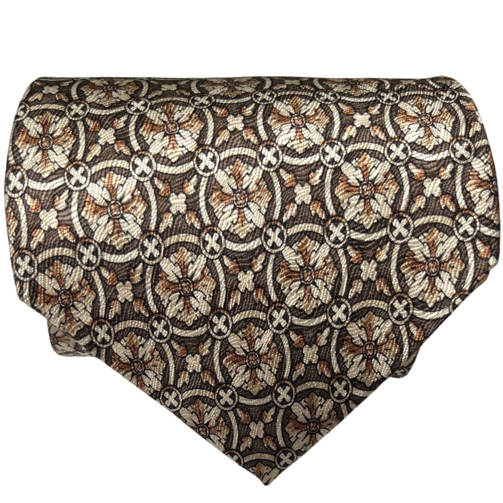 Ornate Medallion Silk Tie Brown‎ Gold Jacquard Geometric Bellini 58"